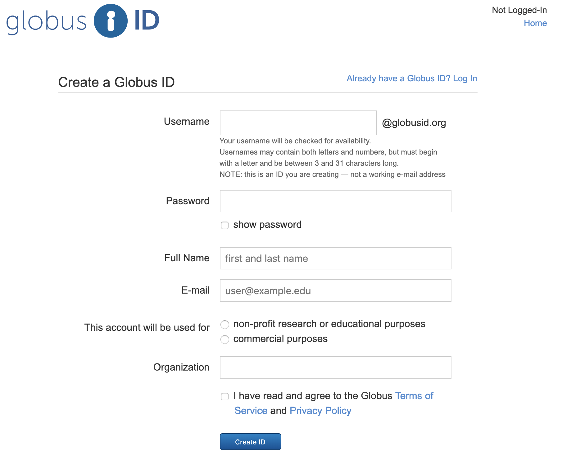 Creating a Globus account