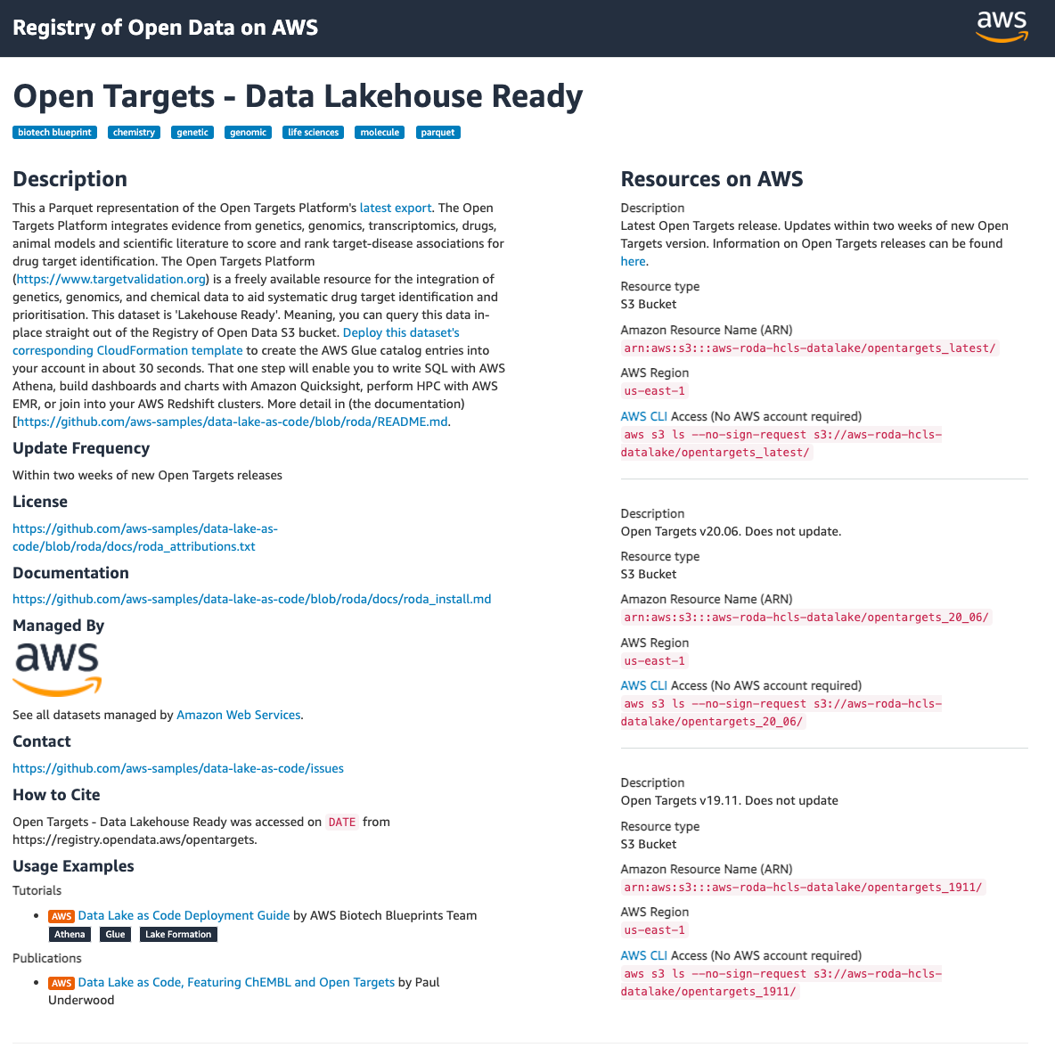 OpenTarget project in AWS