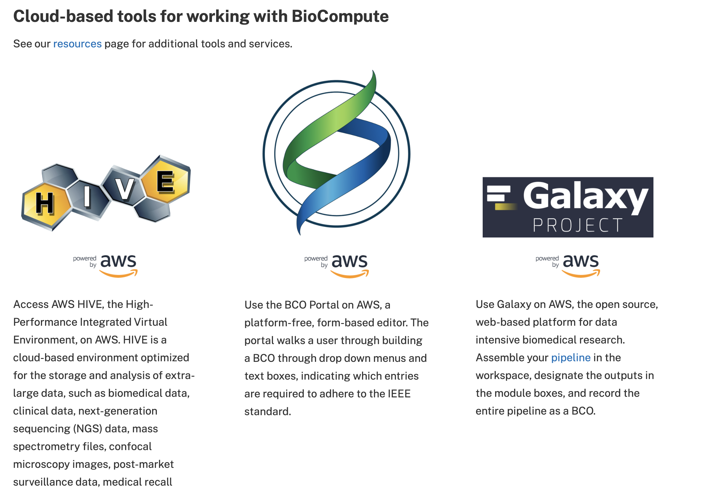 Cloud based tools supported BCO specifications